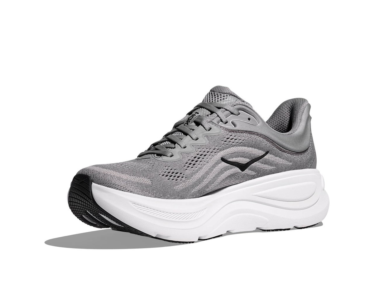 Men's HOKA Bondi 9 in Galactic Grey/Stellar Grey — alternate front three-quarter view.