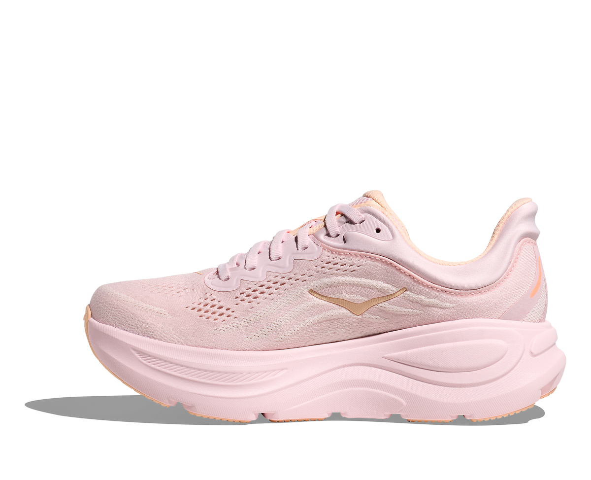 Women's HOKA Bondi 9 in Lilac Cream/Tangerine Glow — medial view.