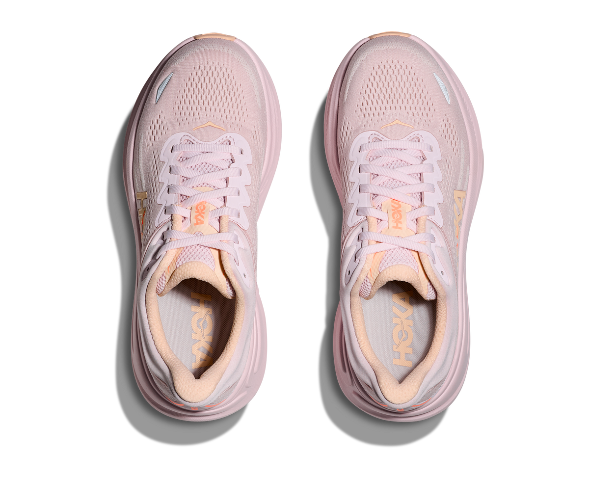 Women's HOKA Bondi 9 in Lilac Cream/Tangerine Glow — top view.