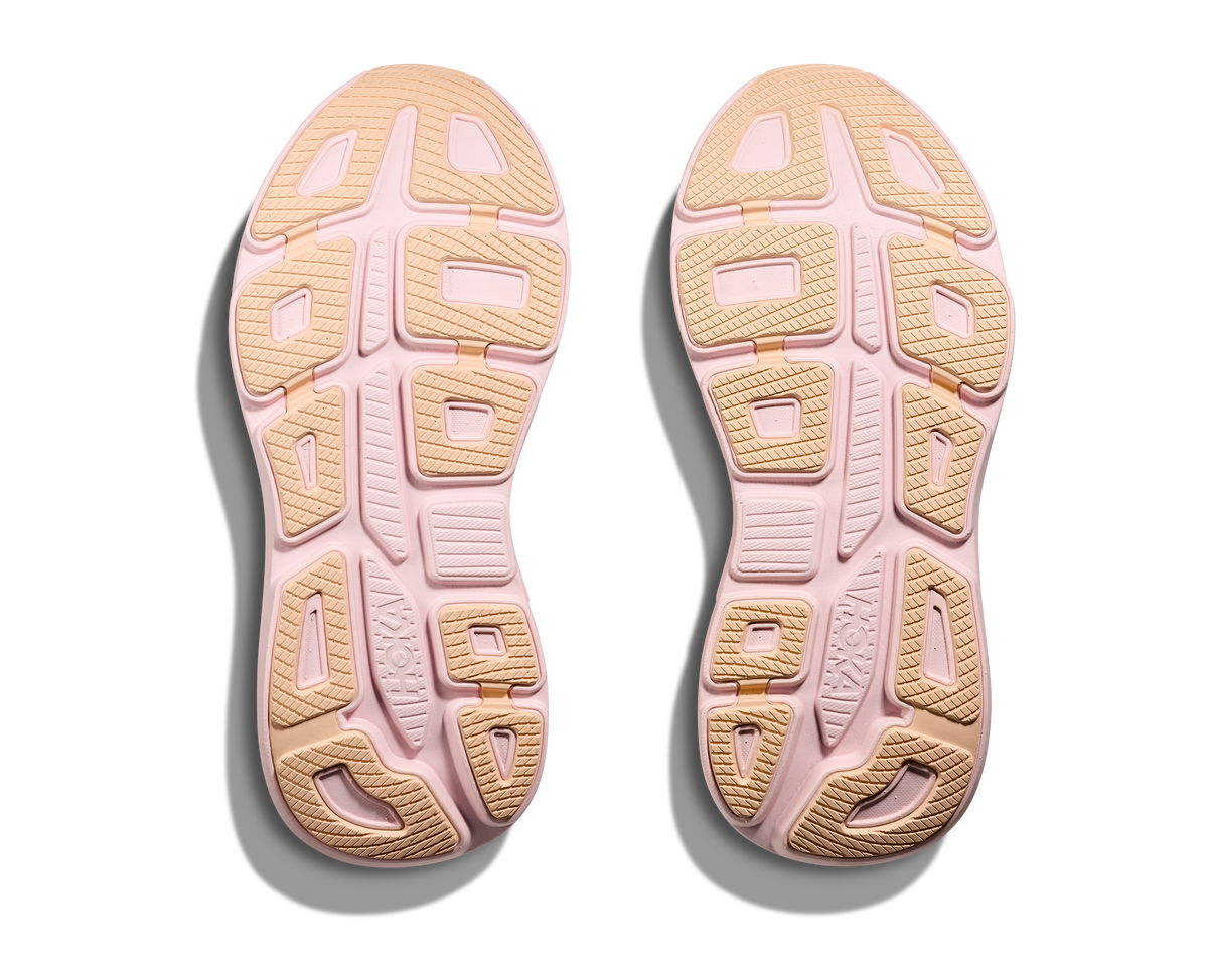 Women's HOKA Bondi 9 in Lilac Cream/Tangerine Glow — outsole view.