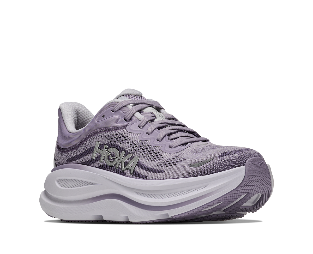 Women's HOKA Bondi 9 in Purple Fog/Mellow Lilac — lateral view.