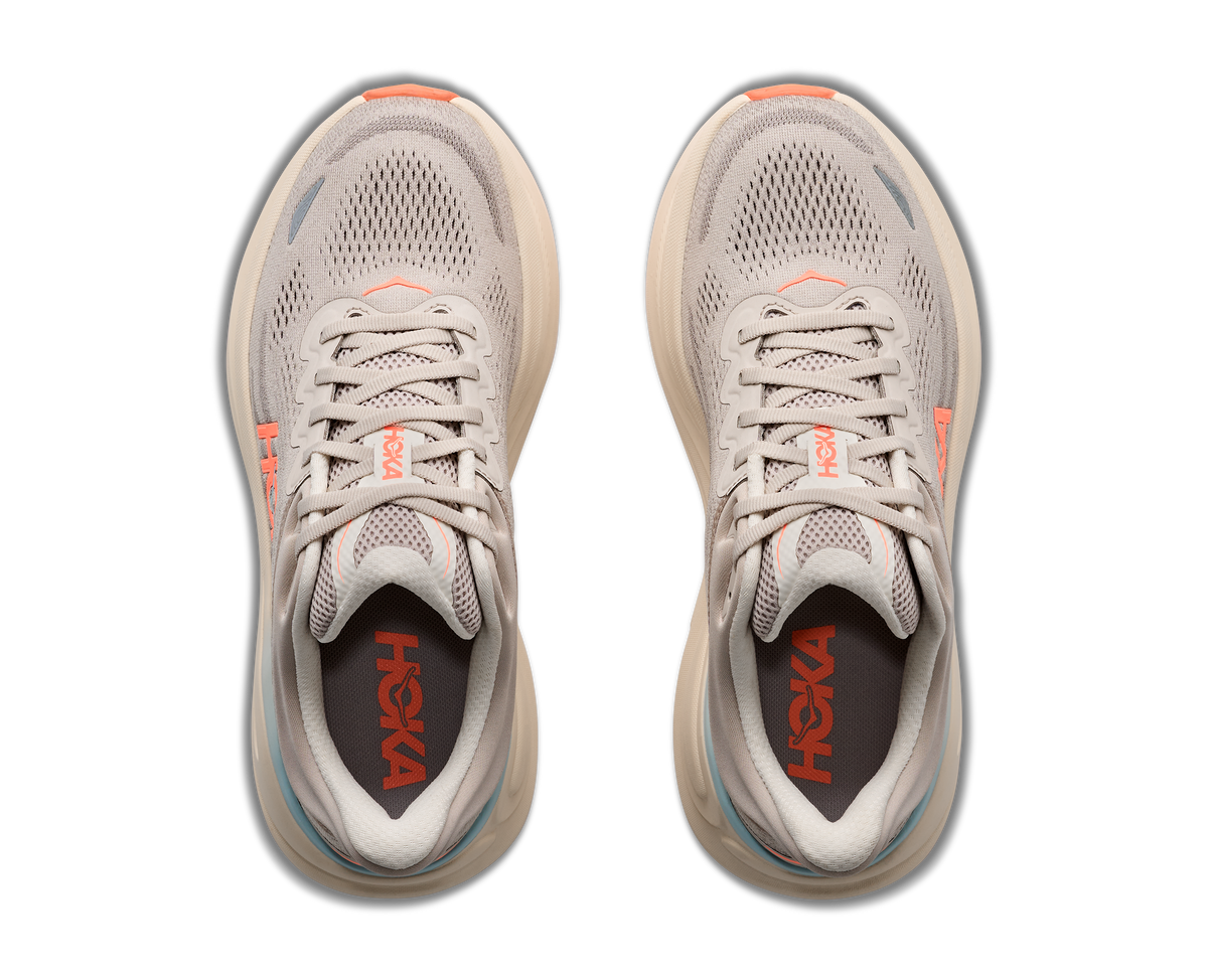 Women's HOKA Bondi 9 in Riverrock Grey/Mineral Ore — top view.