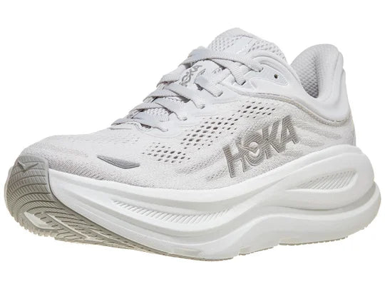 Women's HOKA Bondi 9 in Stardust/Silver — lateral view.
