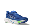 Men's HOKA Mach 7 in Cobalt Blue/Neon Green, lateral view.