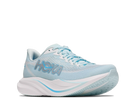 Women's Hoka Mach 7 in Glimmering Blue/Frost, three-quarter lateral view.