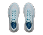 Pair of women's Hoka Mach 7 shoes in Glimmering Blue/Frost, top view.