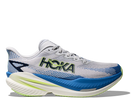 Men's Hoka Mach X3 in Cosmic Grey/Virtual Blue, lateral side view.