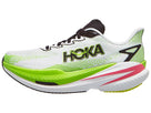 Women's Hoka Mach X3 in White/Neon Lime, lateral side view.