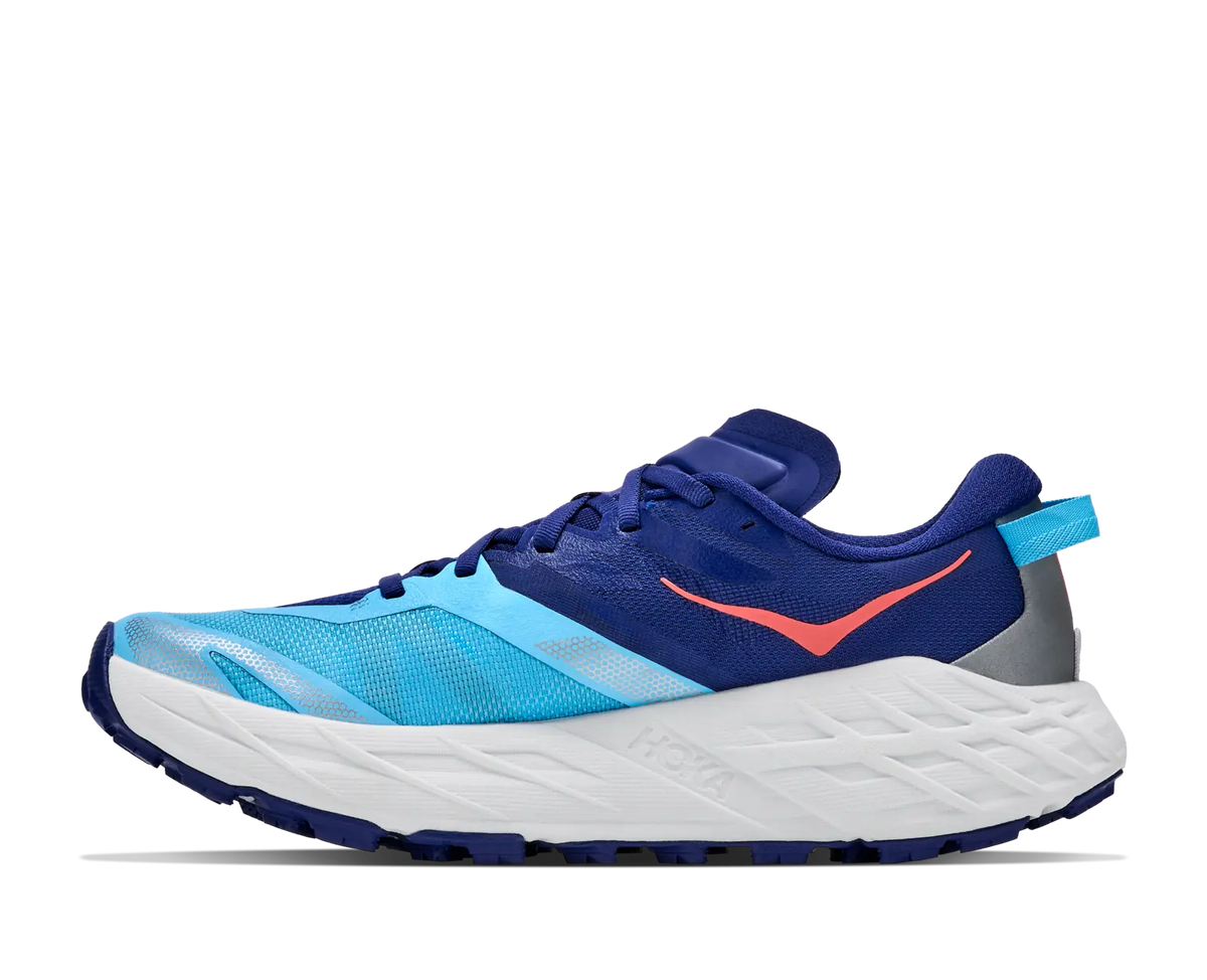 Women's HOKA Speedgoat 7 in Blueberry/Cosmic Grey, medial view.