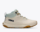 HOKA Transport Hike GTX women's hiking shoe in Alabaster/Glimmering Blue, lateral side view