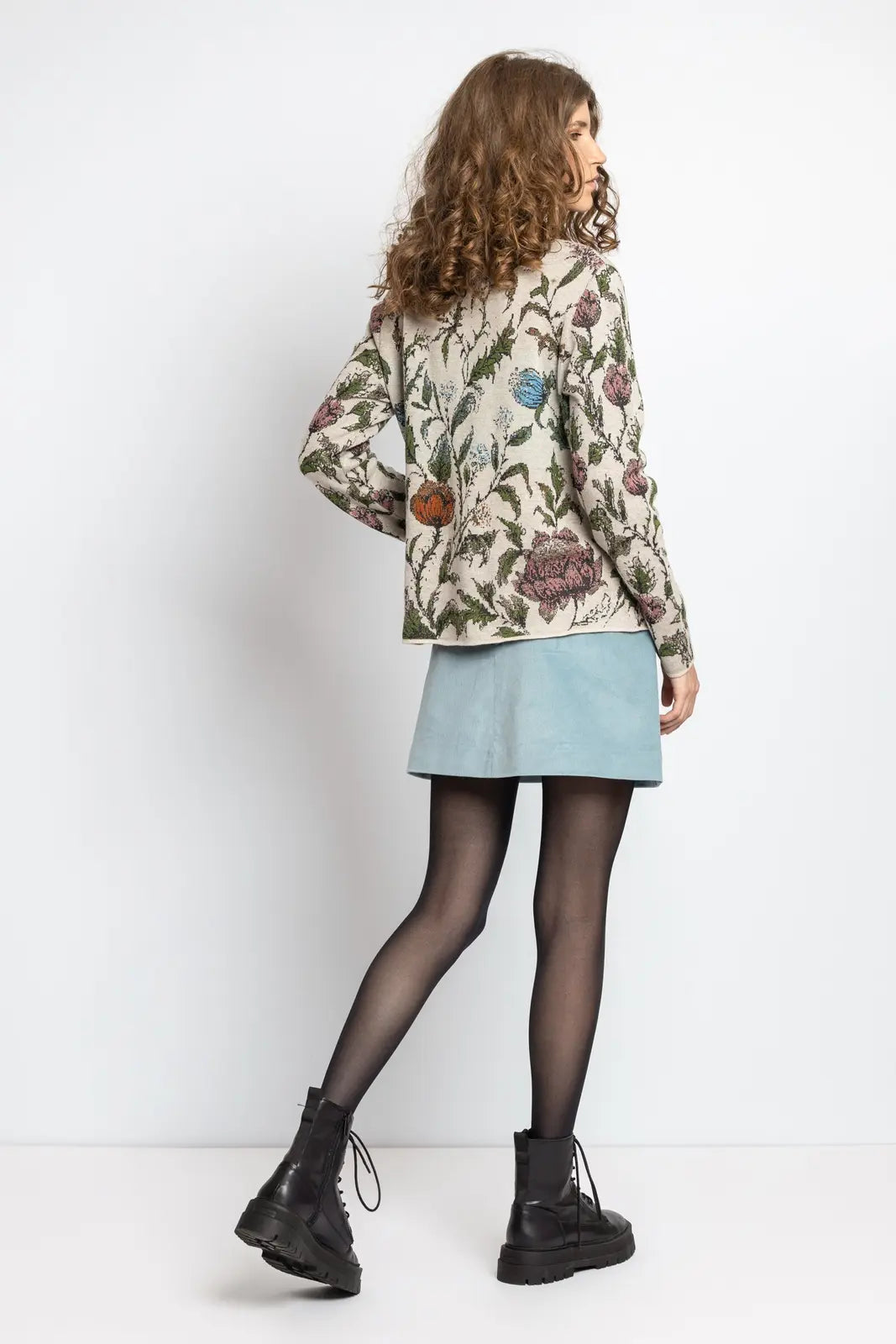 IVKO women's Off-White floral jacquard jacket shown from the back