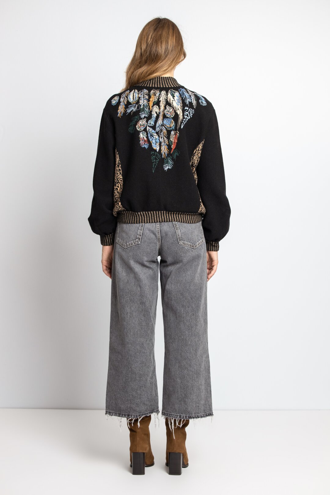 IVKO Roll Neck Jacket with Embroidery in Black on model, three-quarter view