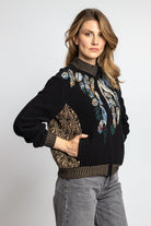 IVKO Roll Neck Jacket with Embroidery in Black on model, side profile