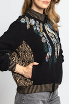 IVKO Roll Neck Jacket with Embroidery in Black on model, back view