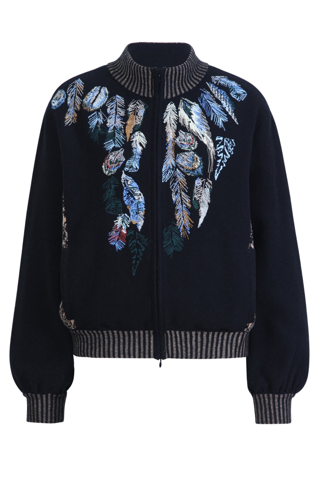 IVKO Roll Neck Jacket with Embroidery in Black, product detail view