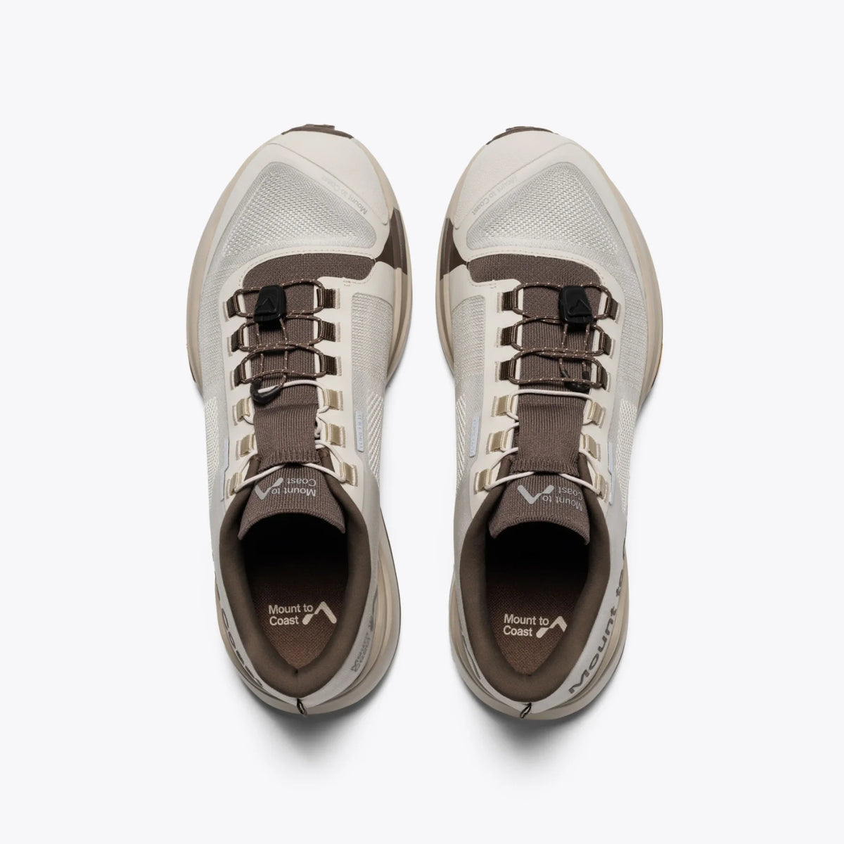 Pair of men's Mount to Coast T1 shoes in Dune, top view.