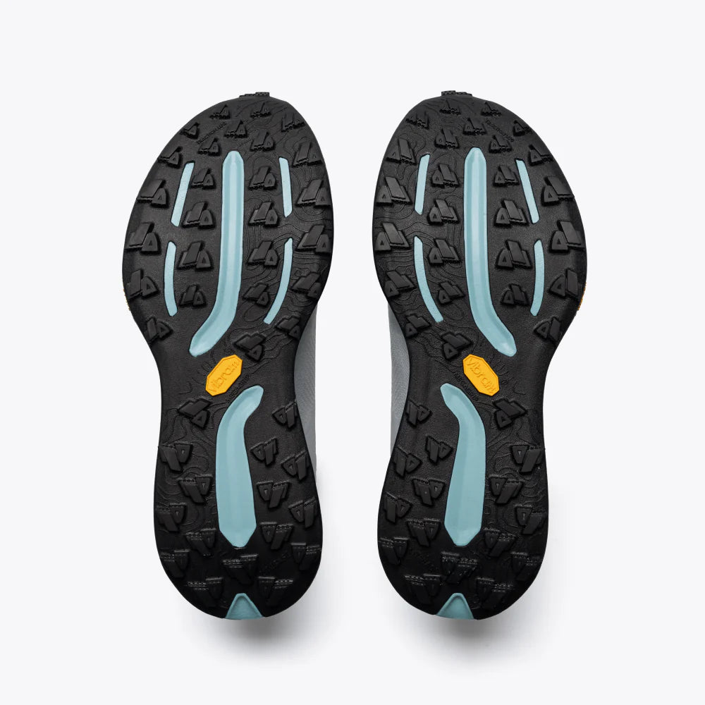Pair of women's Mount to Coast T1 shoes in Snow Line, outsole view.