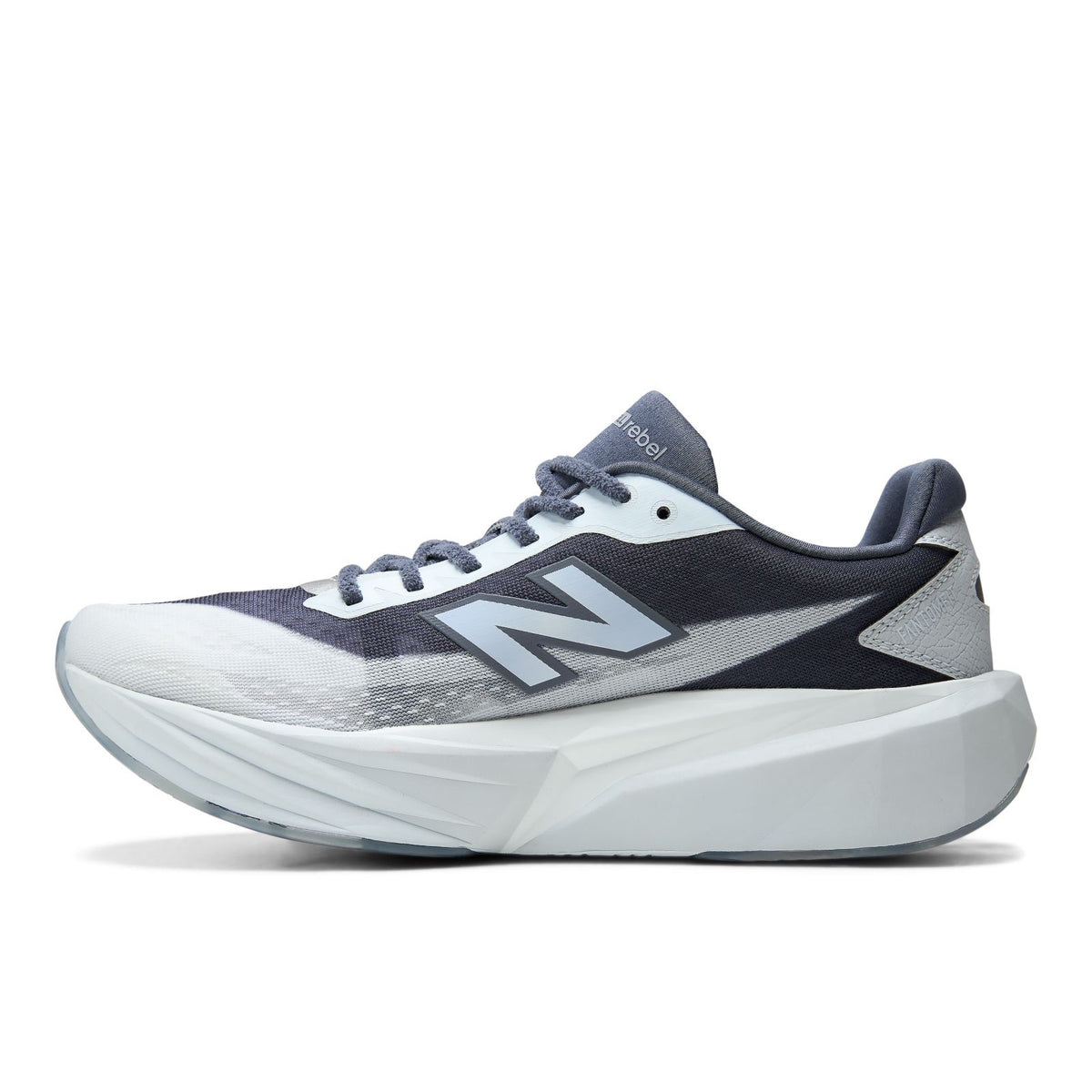 New Balance FuelCell Rebel v5 in Meteorite/White men's running shoe medial view