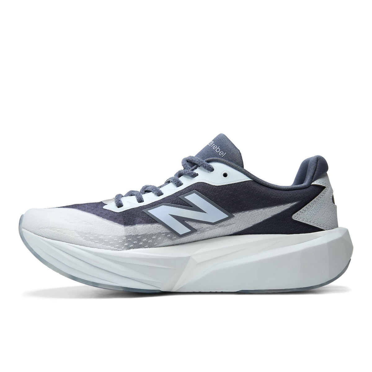 New Balance FuelCell Rebel v5 in Meteorite/White women's running shoe medial view
