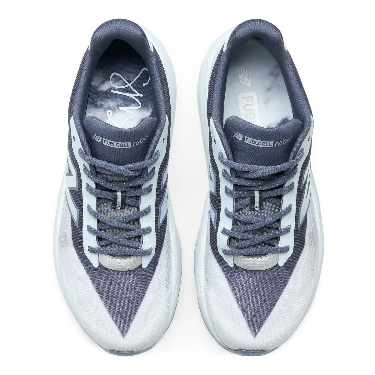 New Balance FuelCell Rebel v5 in Meteorite/White women's running shoe top view