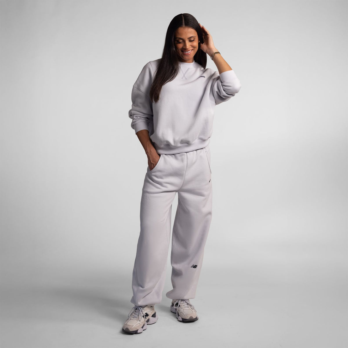 New Balance Sydney Levrone Athletics Crafted Crew in Fresh Air fabric detail
