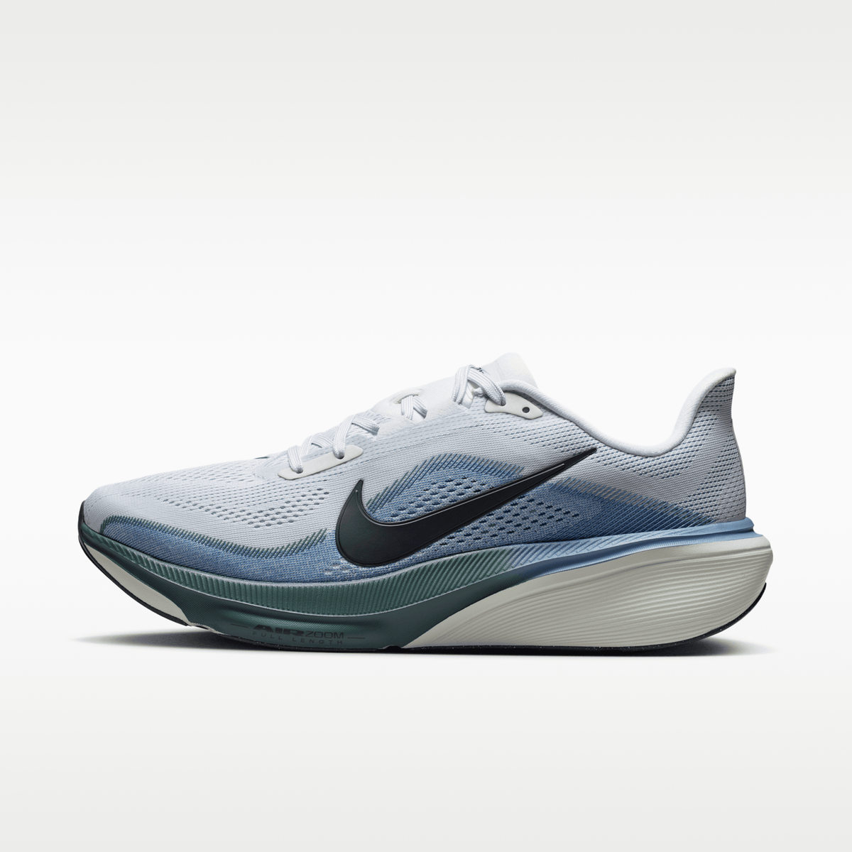 Nike Pegasus 42 men’s shoes in Pure Platinum/Dark Obsidian/Work Blue — side profile.