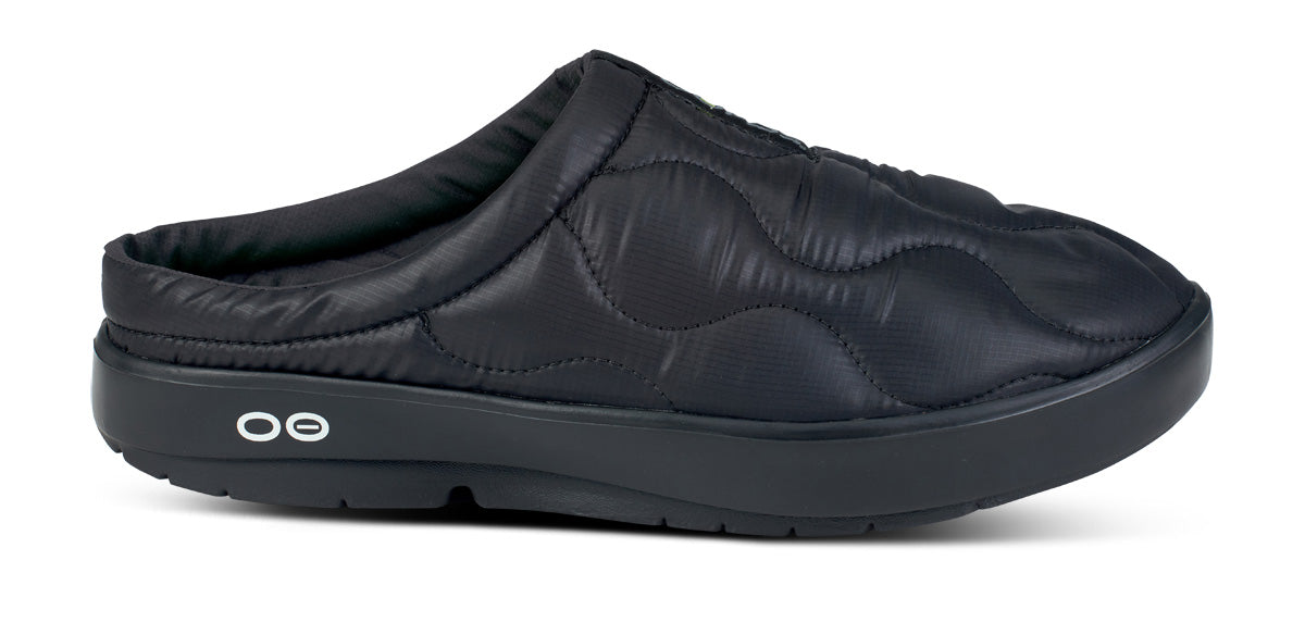 OOFOS OOcoozie Thermo Mule in Black women's recovery slipper lateral view