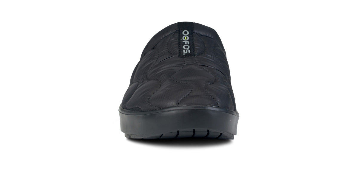 OOFOS OOcoozie Thermo Mule in Black women's recovery slipper front view