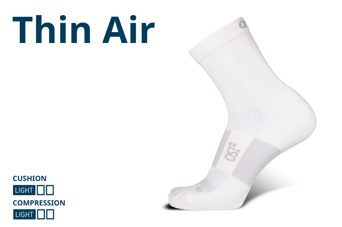 OS1st Thin Air Performance Socks technology graphic showing light cushion and light compression