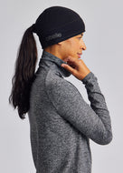 Women's Oiselle Power Move Beanie in Black, front view.