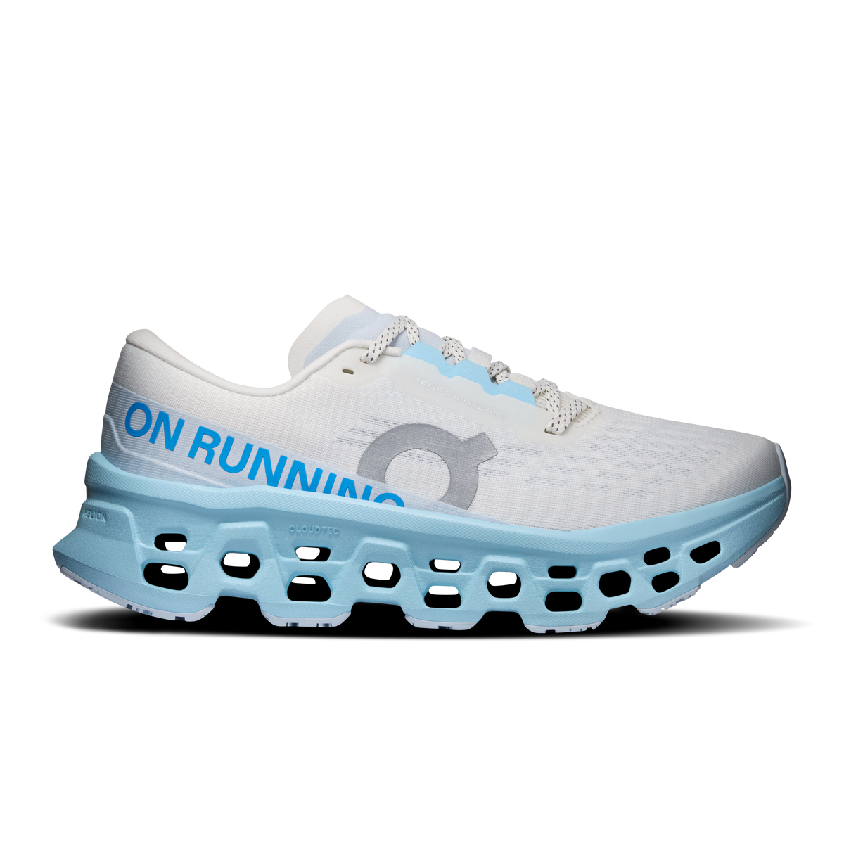 On Cloudmonster 3 women's Ivory/Topaz, official lateral side profile