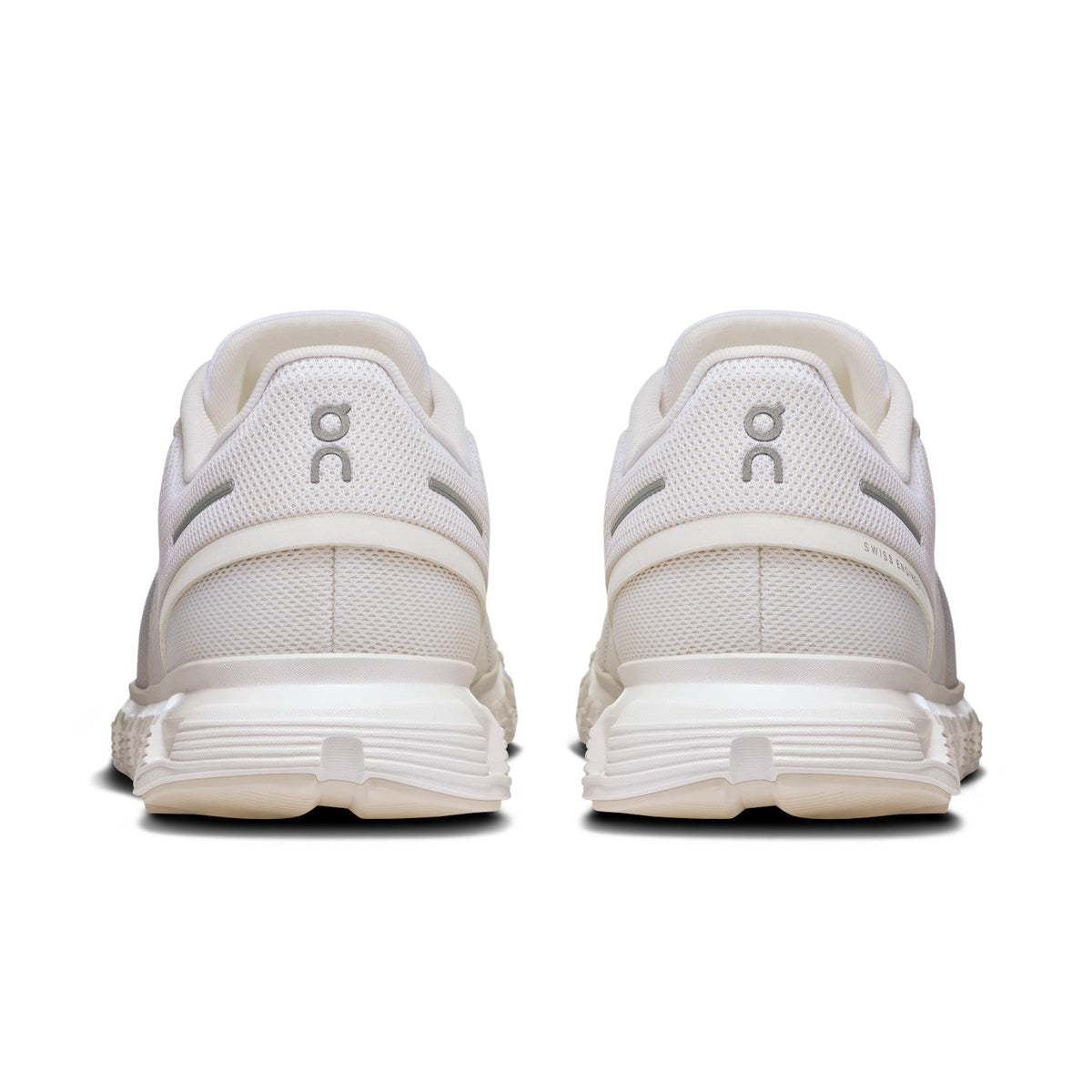 Women's On Cloud 6 in White/White, rear view.