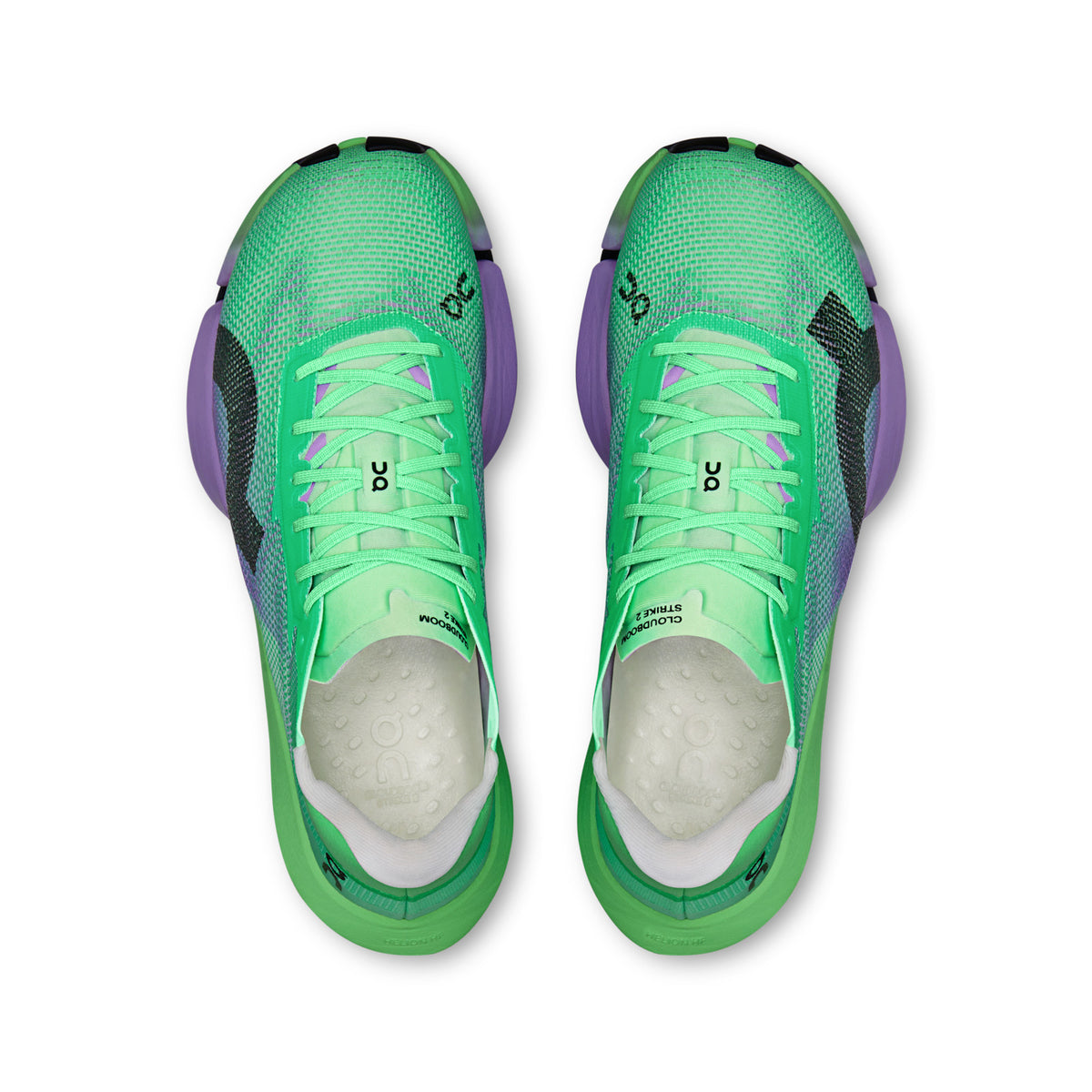 On Running Cloudboom Strike 2 unisex running shoe in Verdite/Aconite — top view of the pair