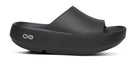 Unisex Oofos OOahh PLUS Slide in Black, lateral side view.