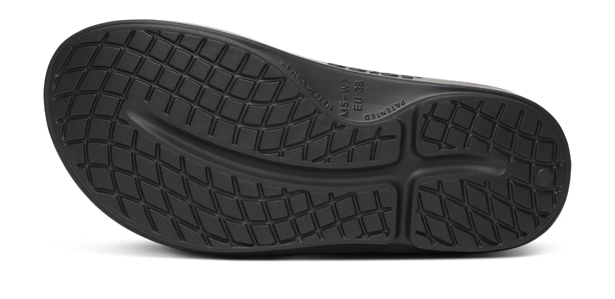 Unisex Oofos OOahh Sport Slide in Night Camo, outsole view.