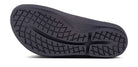 Oofos Oolala Lux Sandal. Dark Tan/Black. Bottom view.