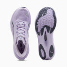 PUMA Deviate NITRO 4 women's running shoe in Light Lavender/Inky Depths — top and outsole views
