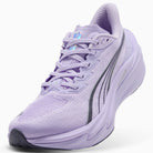 PUMA Deviate NITRO 4 women's running shoe in Light Lavender/Inky Depths — upper and lacing detail
