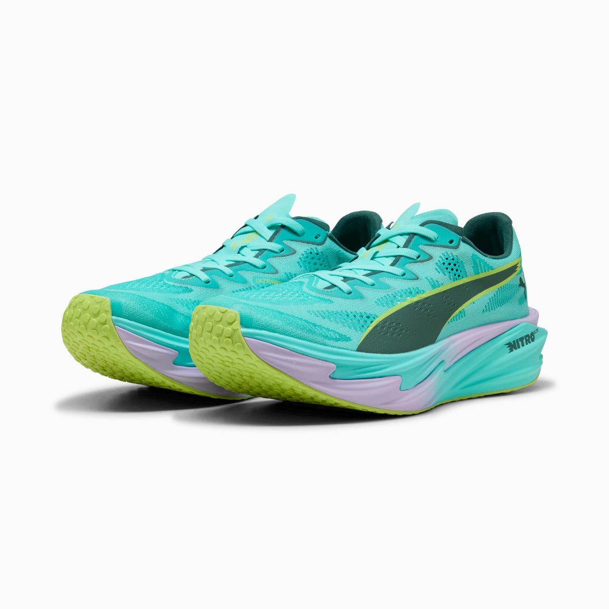 PUMA Deviate NITRO Elite 4 HYROX men's running shoe in Intense Mint/Light Lavender — front three-quarter view