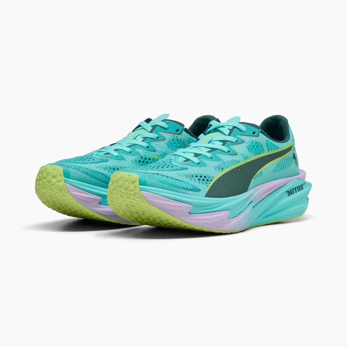 PUMA Deviate NITRO Elite 4 HYROX women's running shoe in Intense Mint/Light Lavender — front three-quarter view