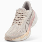 PUMA Velocity NITRO 5 women's running shoe in Alpine Snow/Misty Pink — upper and lacing detail