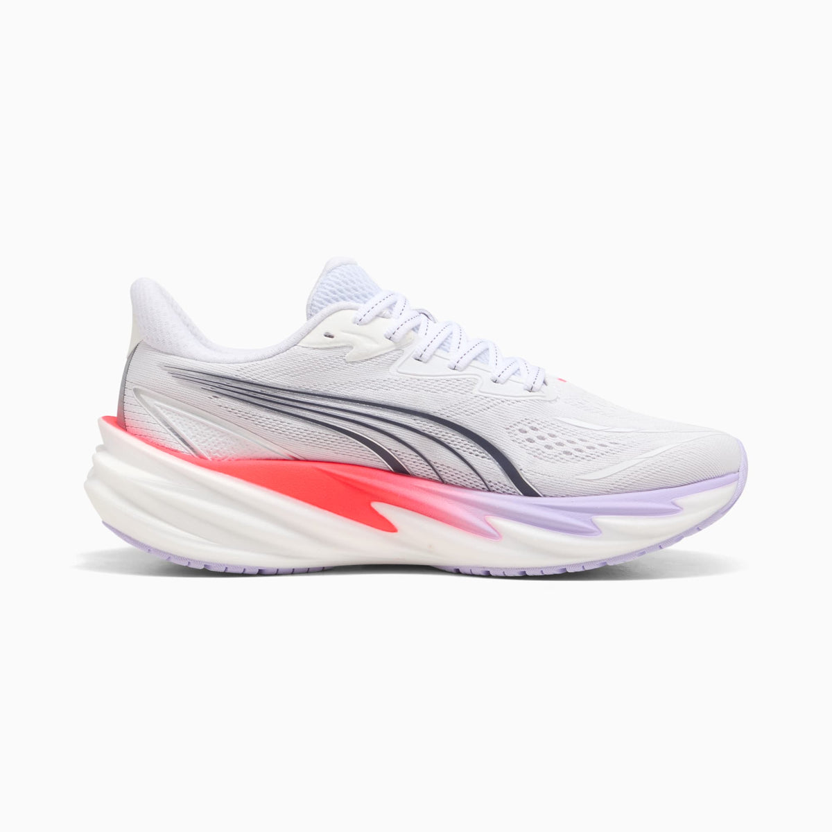 Women's PUMA Velocity NITRO 5 in PUMA White/Ultra Red/Light Lavender — medial view