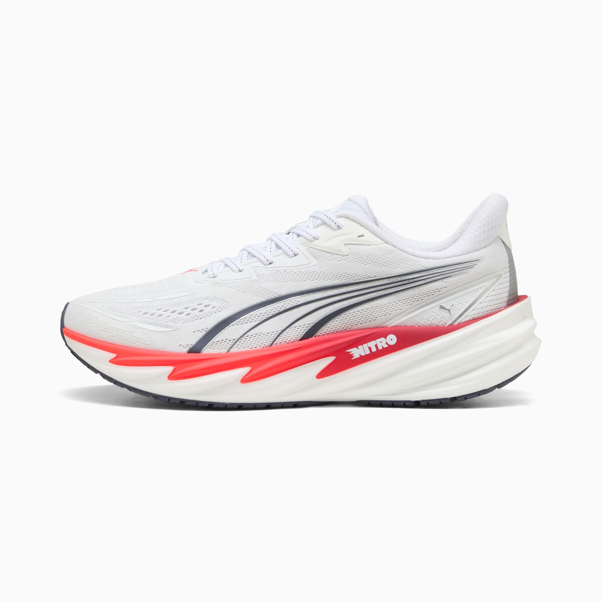 PUMA Velocity NITRO 5 men's running shoe in PUMA White/Ultra Red — side profile