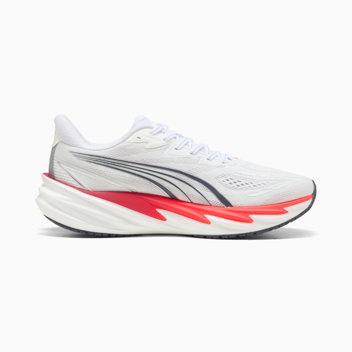PUMA Velocity NITRO 5 men's running shoe in PUMA White/Ultra Red — opposite side profile