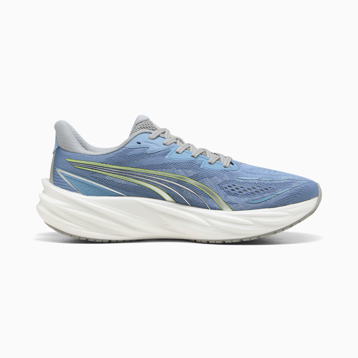 Men's PUMA Velocity NITRO 5 in Zen Blue/Sunny Lime — medial view