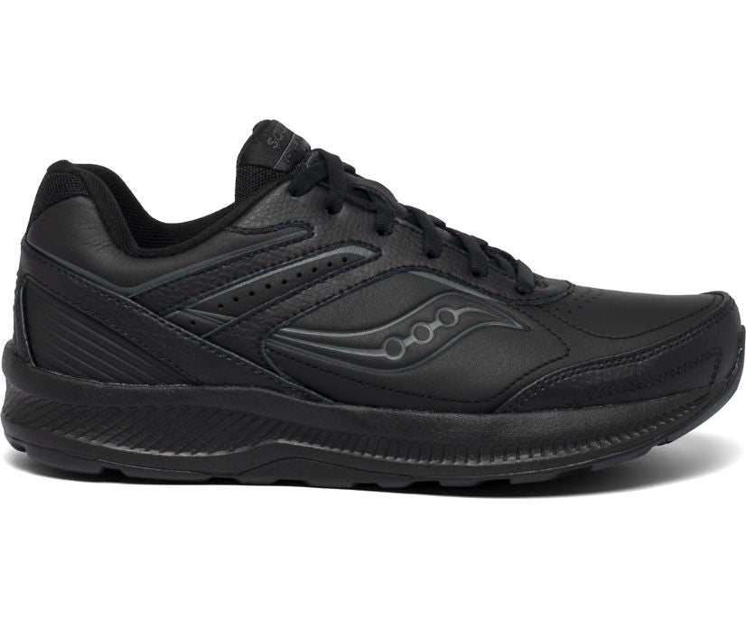 Women's Saucony Echelon Walker 3. Black upper. Black midsole. Lateral view.