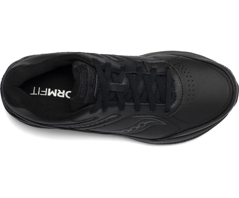 Women's Saucony Echelon Walker 3. Black upper. Black midsole. Top view.