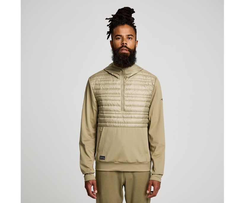 Men's Saucony Solstice Oysterpuff Hoody in Coffee, front view.