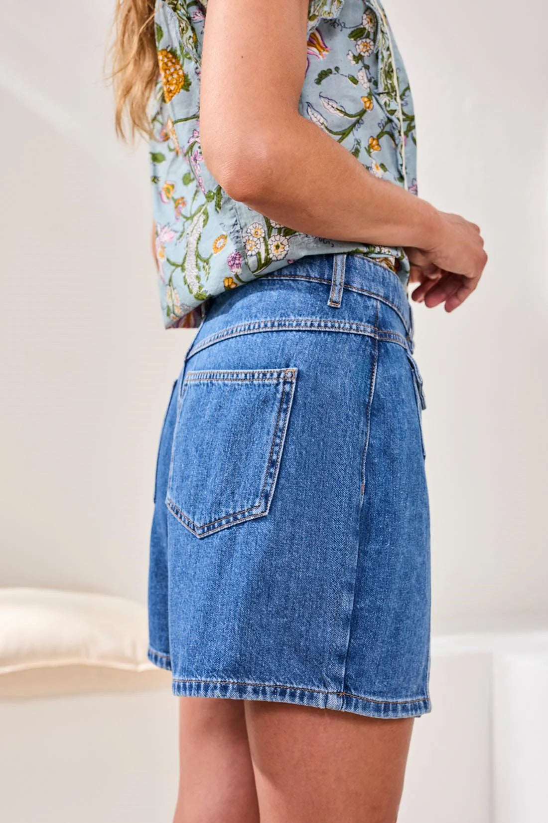 Tribal Audrey Hugging Denim Skort in Dark Pacific for women, denim and pocket detail