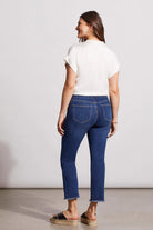 Tribal women's Audrey Pull-On Straight Crop Jeans in Blue Moon, back view showing rear pockets.